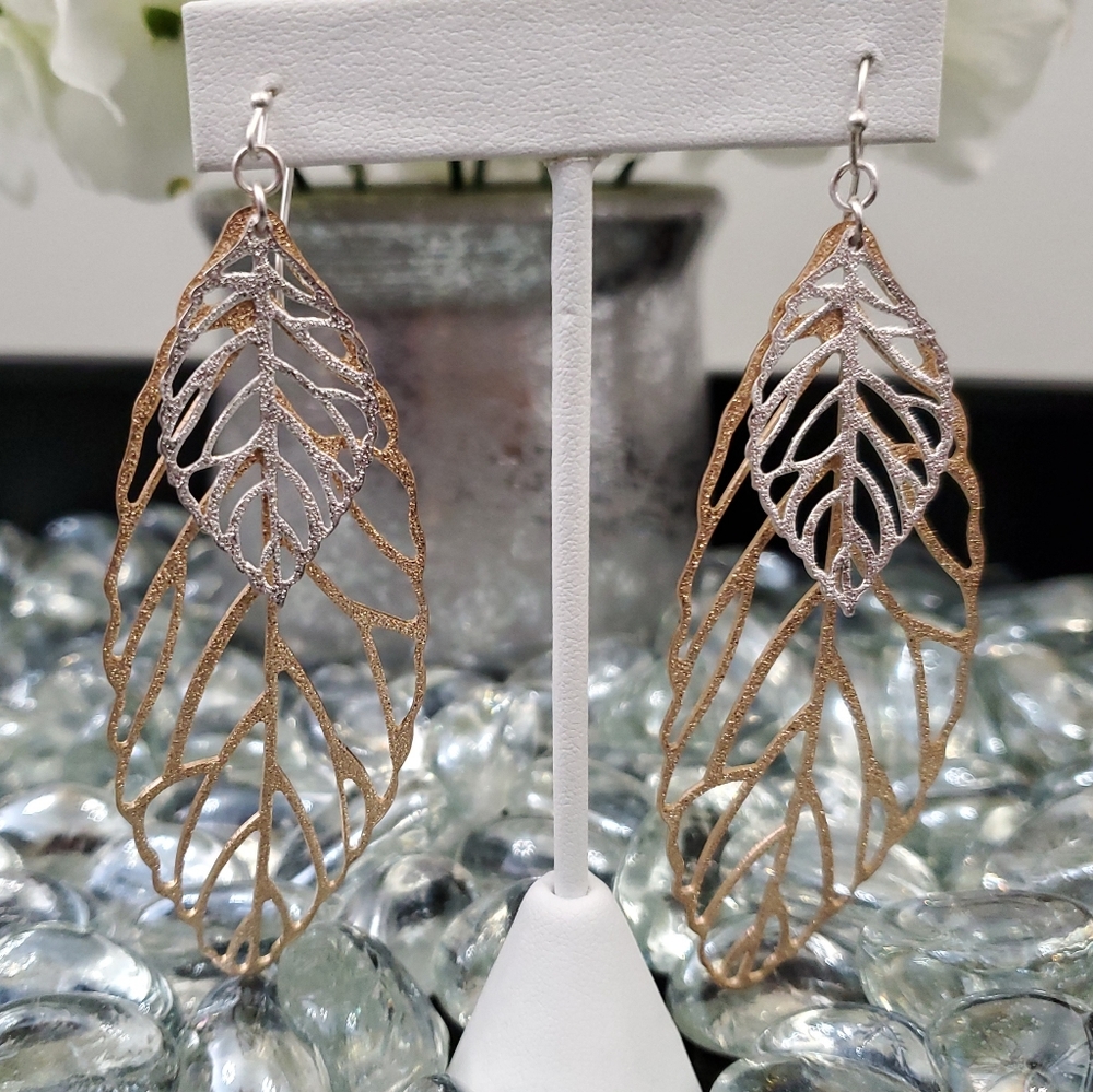 Silver and Gold Leaf Fillagree Earrings